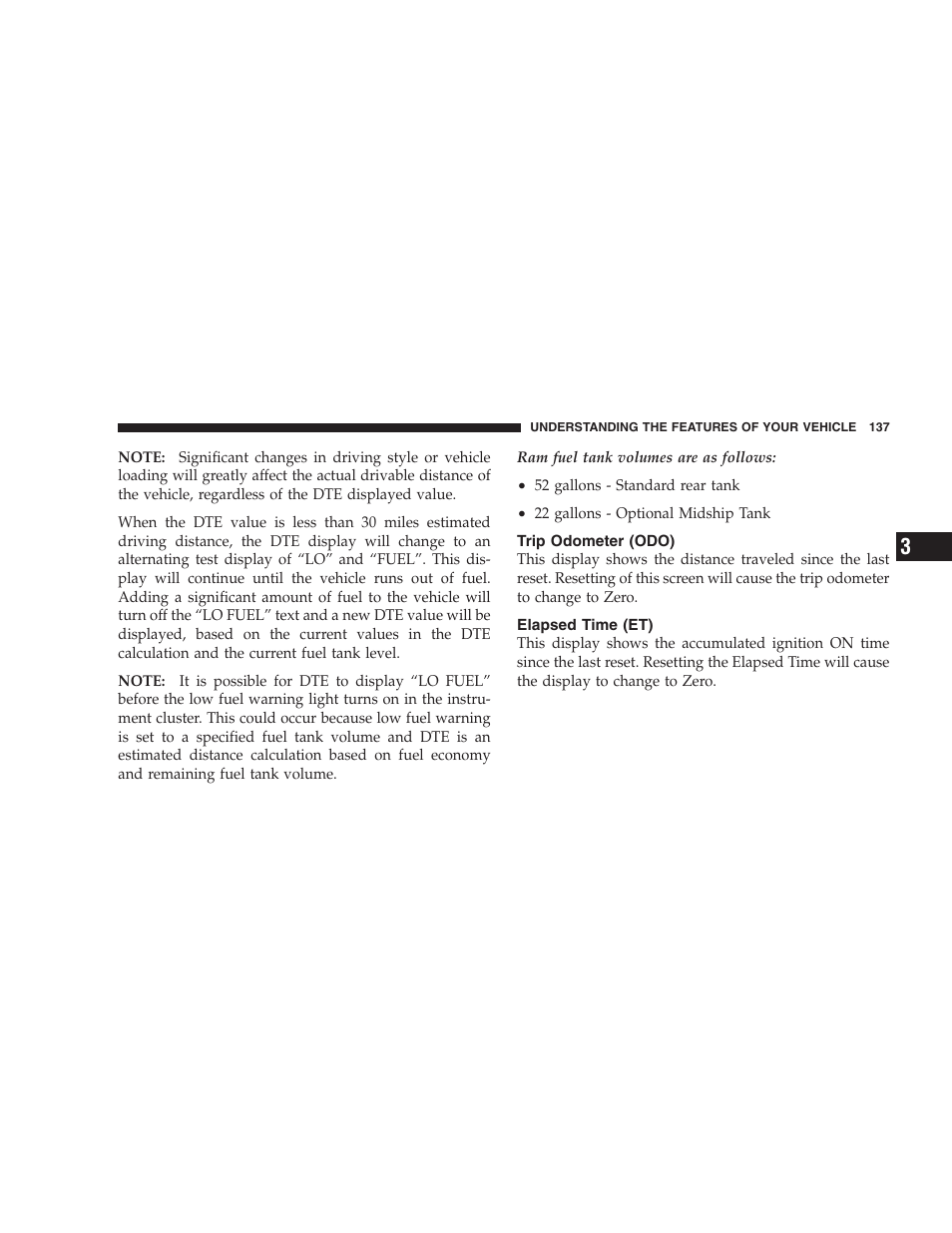 Trip odometer (odo), Elapsed time (et) | Dodge 2007 Ram Chassis Cab User Manual | Page 137 / 532