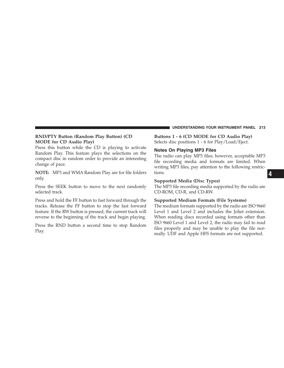 Notes on playing mp3 files | Dodge 2007 Ram Chassis Cab User Manual | Page 213 / 532