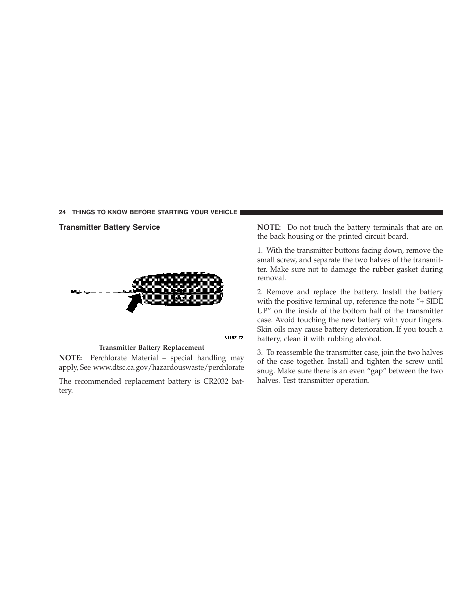 Transmitter battery service | Dodge 2007 Ram Chassis Cab User Manual | Page 24 / 532