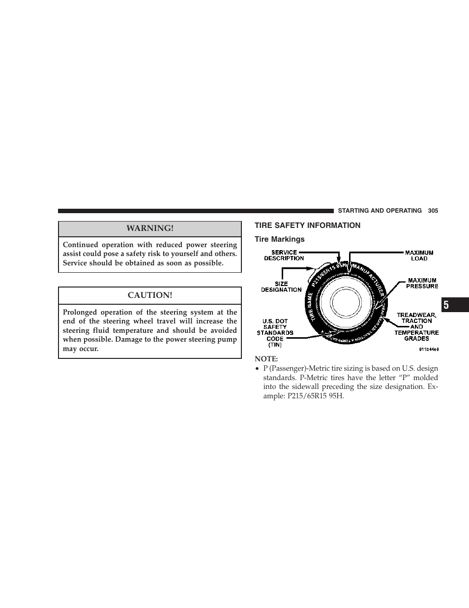 Tire safety information, Tire markings | Dodge 2007 Ram Chassis Cab User Manual | Page 305 / 532