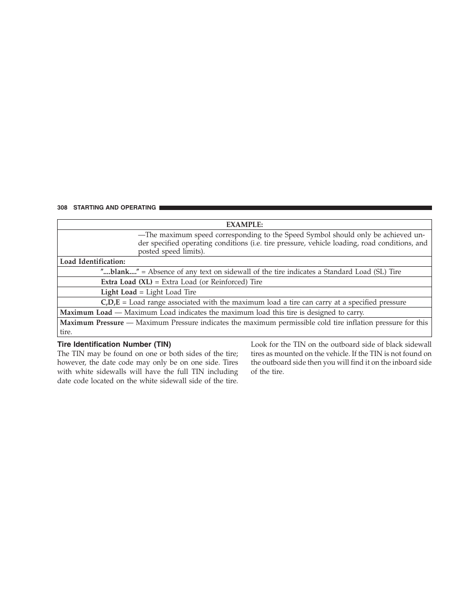 Tire identification number (tin) | Dodge 2007 Ram Chassis Cab User Manual | Page 308 / 532