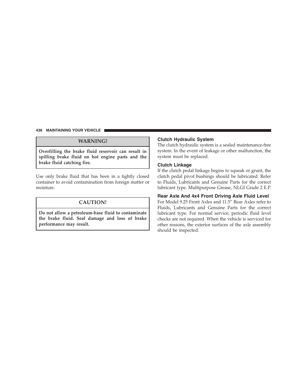 Clutch hydraulic system, Clutch linkage, Rear axle and 4x4 front driving axle fluid | Level | Dodge 2007 Ram Chassis Cab User Manual | Page 436 / 532