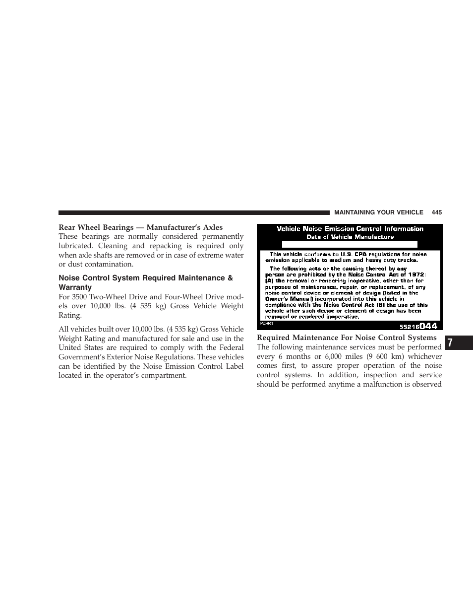 Noise control system required maintenance, Warranty | Dodge 2007 Ram Chassis Cab User Manual | Page 445 / 532