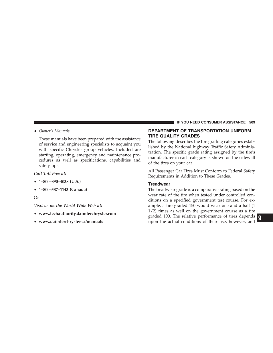 Department of transportation uniform tire quality, Grades, Treadwear | Dodge 2007 Ram Chassis Cab User Manual | Page 509 / 532