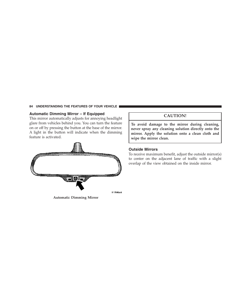 Automatic dimming mirror – if equipped, Outside mirrors | Dodge 2007 Ram Chassis Cab User Manual | Page 84 / 532