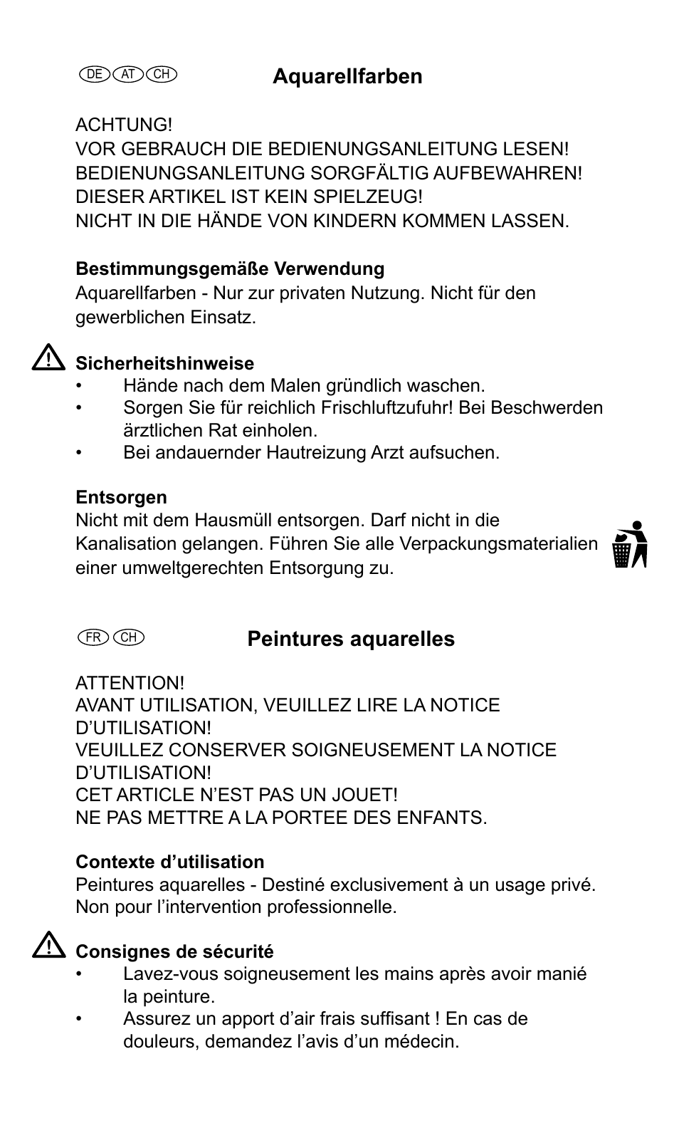 Aquarellfarben, Peintures aquarelles | Crelando Z31051C User Manual | Page 2 / 4