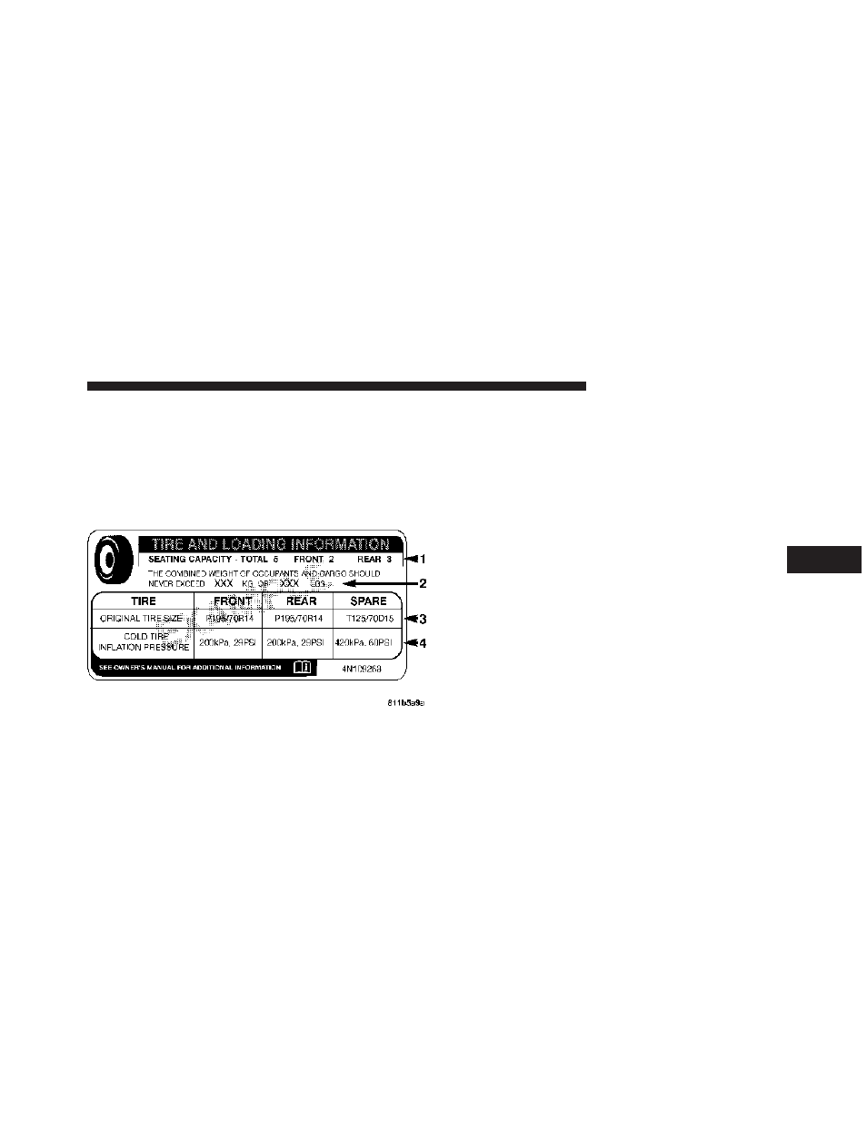 Tire loading and tire pressure | Dodge 2009 Challenger User Manual | Page 295 / 469