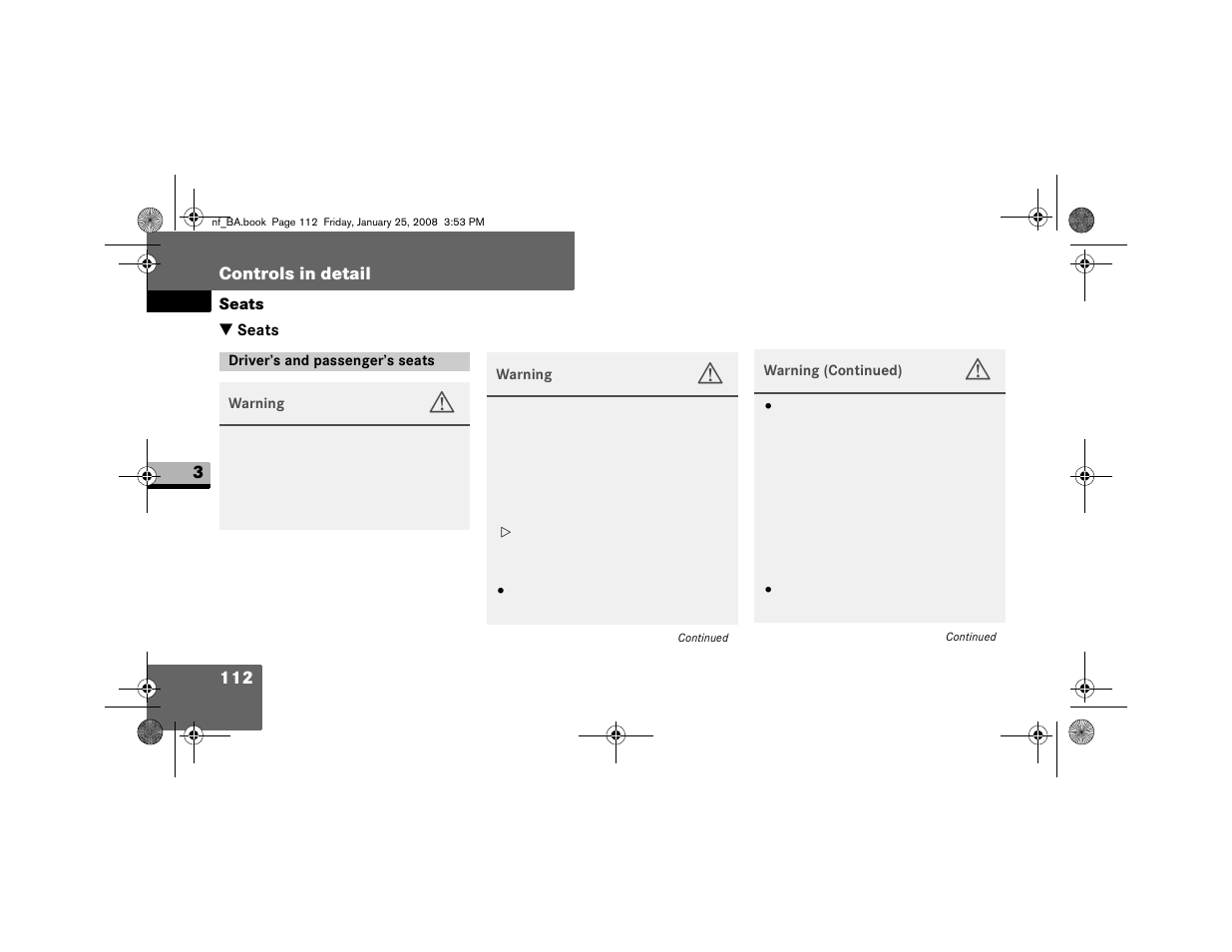 Seats, Driver's and passenger's seats | Dodge 2008 Sprinter User Manual | Page 114 / 666