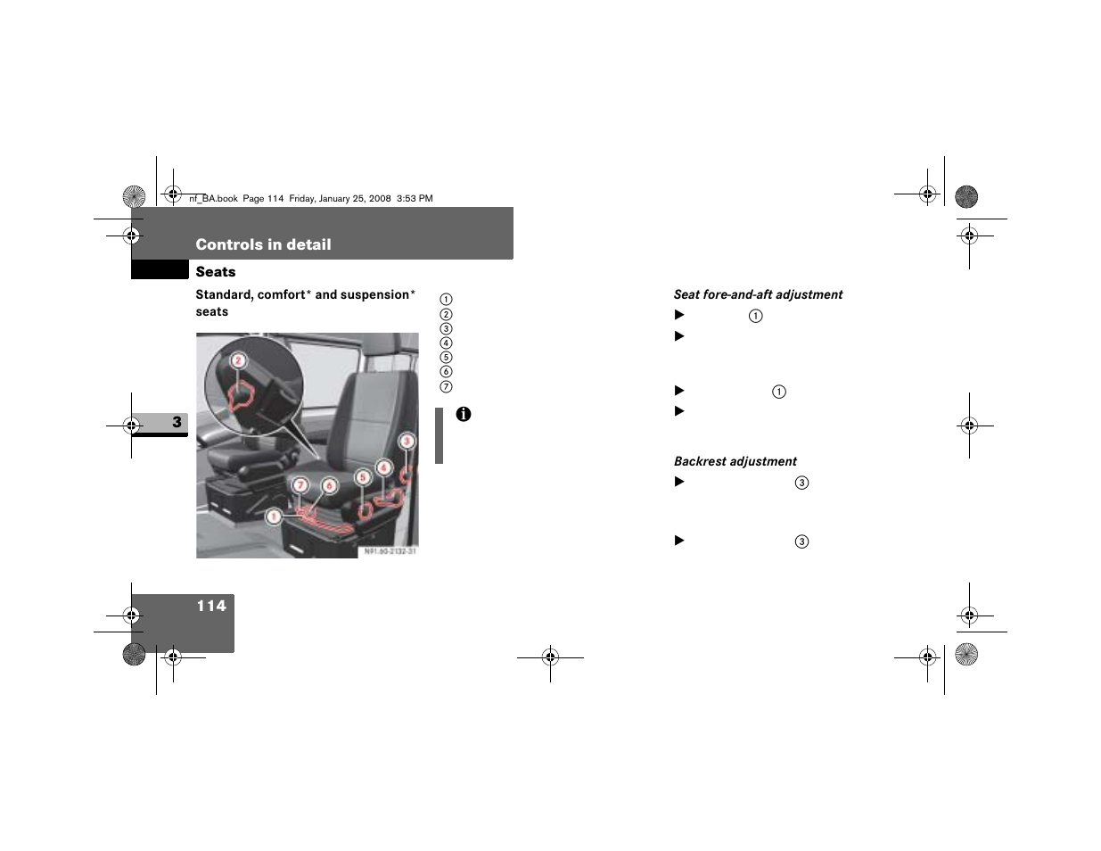 Standard, comfort* and suspension* seats | Dodge 2008 Sprinter User Manual | Page 116 / 666