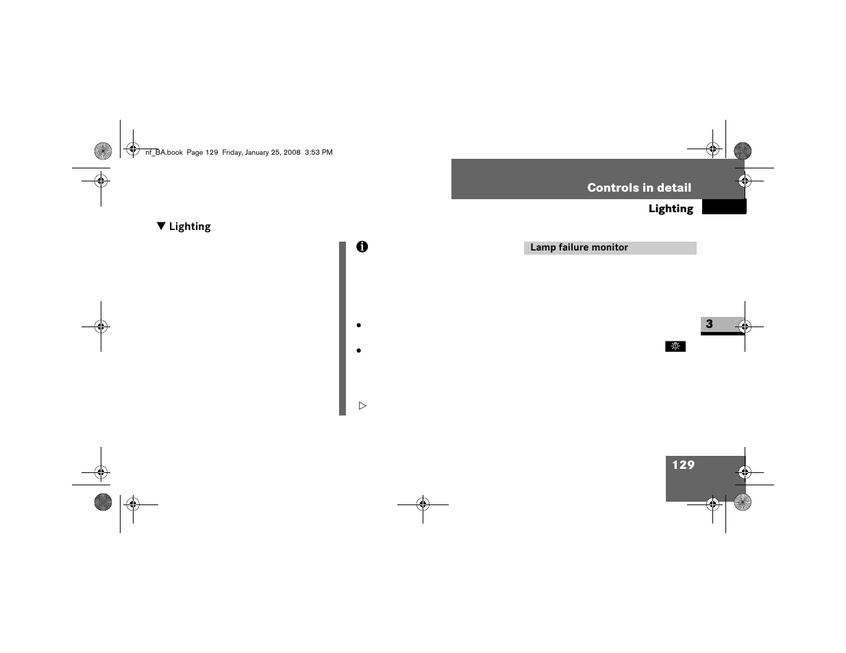 Lighting, Lamp failure monitor | Dodge 2008 Sprinter User Manual | Page 131 / 666