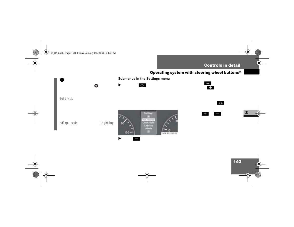 Submenus in the settings menu | Dodge 2008 Sprinter User Manual | Page 165 / 666