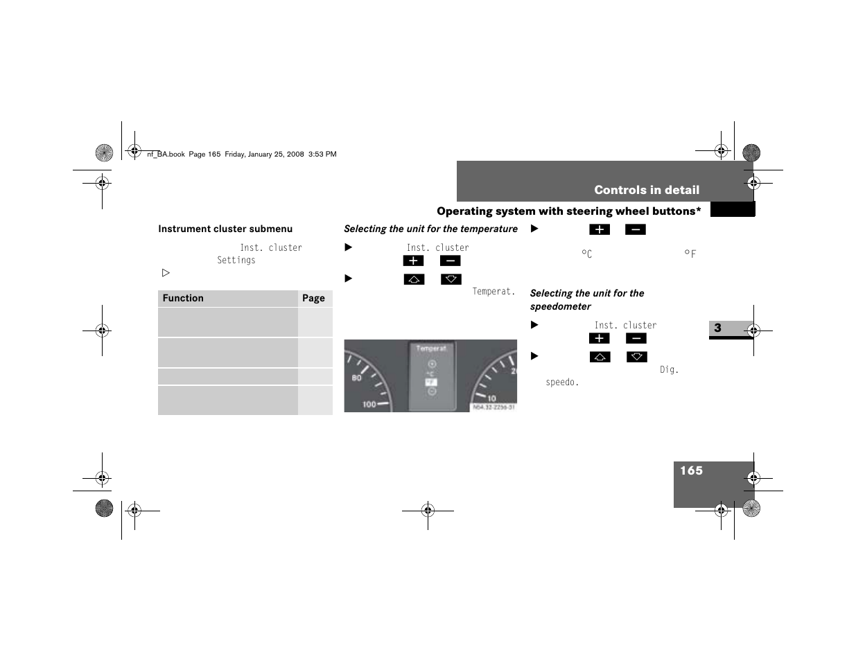 Instrument cluster submenu | Dodge 2008 Sprinter User Manual | Page 167 / 666