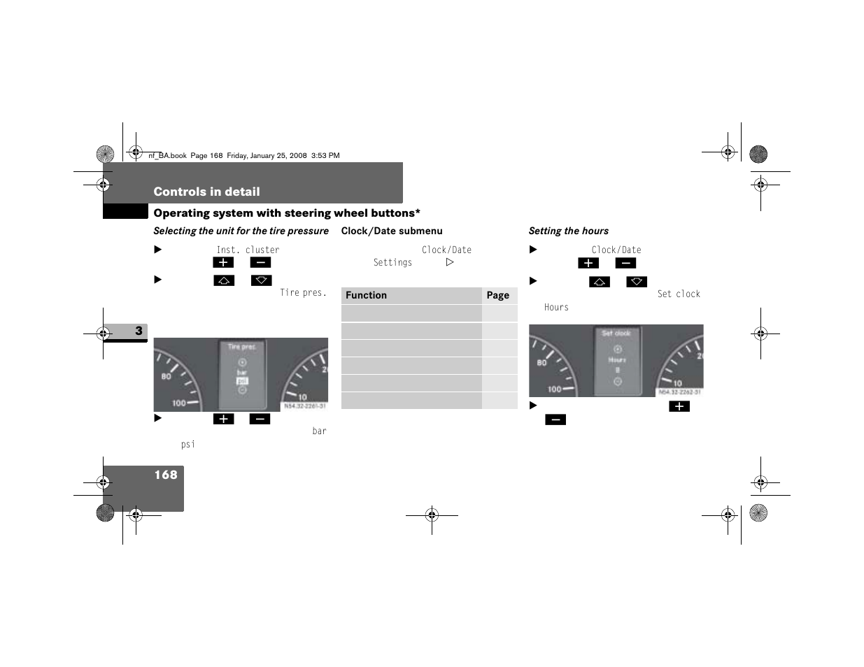 Clock/ date submenu | Dodge 2008 Sprinter User Manual | Page 170 / 666