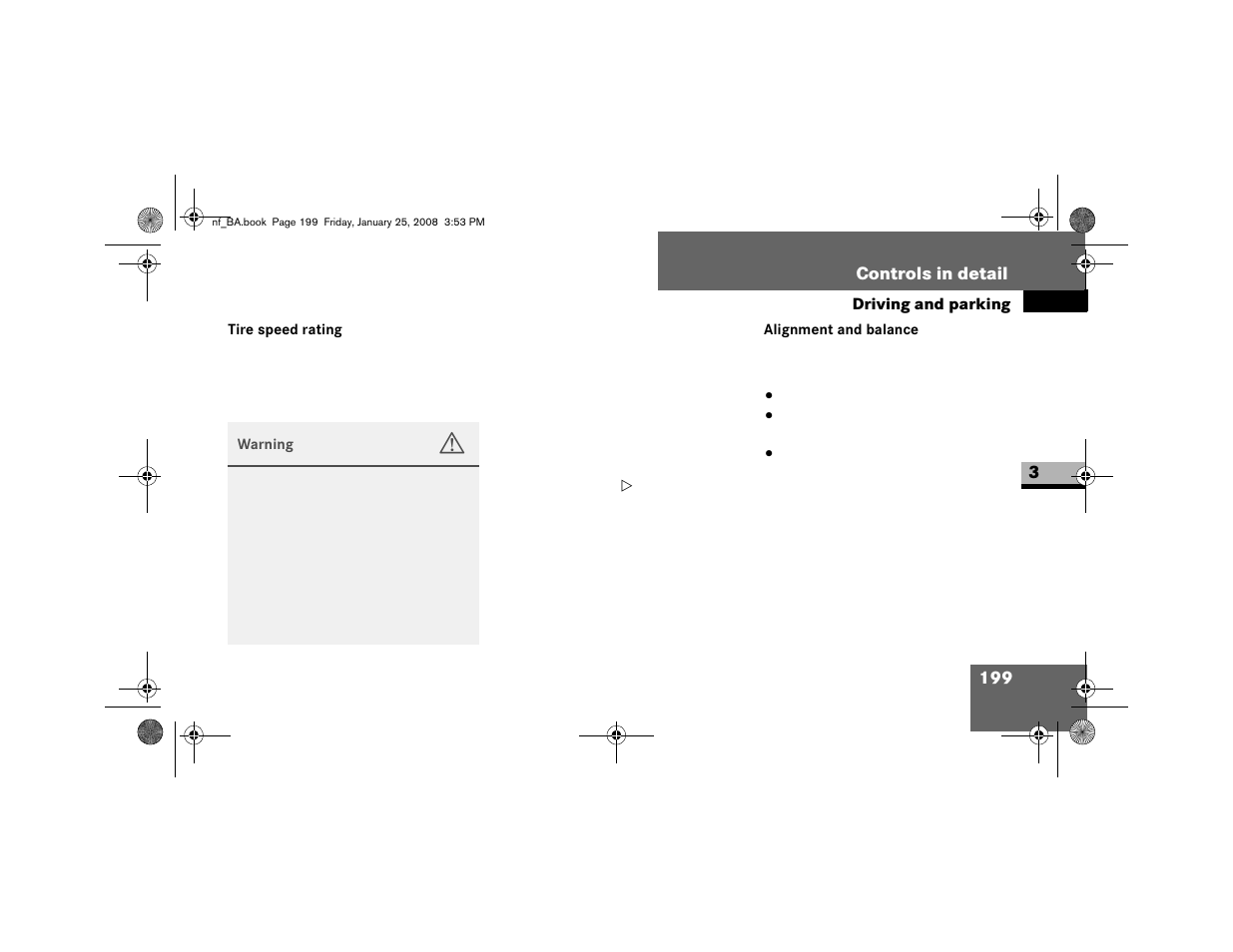 Tire speed rating, Alignment and balance | Dodge 2008 Sprinter User Manual | Page 201 / 666