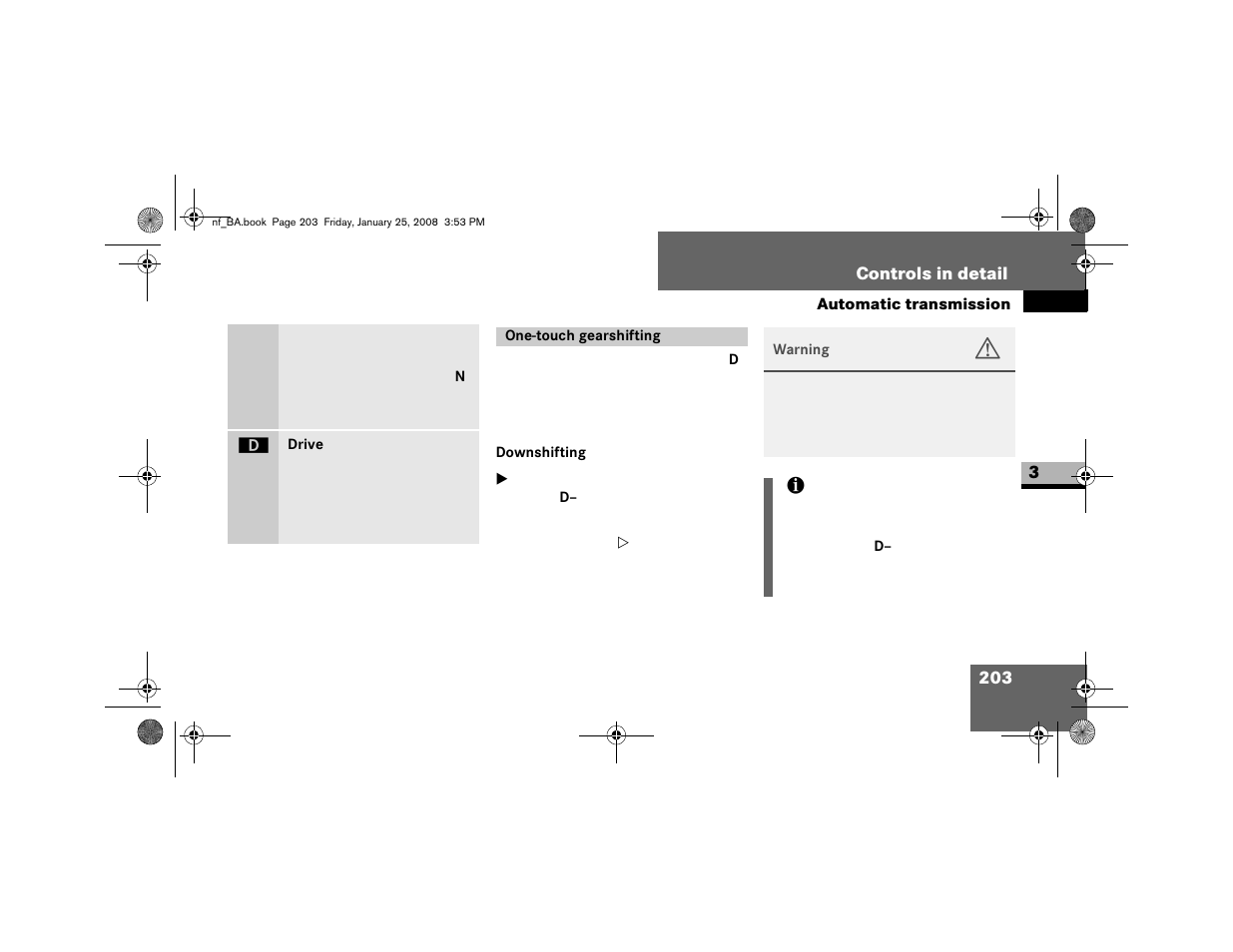 One- touch gearshifting, Downshifting | Dodge 2008 Sprinter User Manual | Page 205 / 666