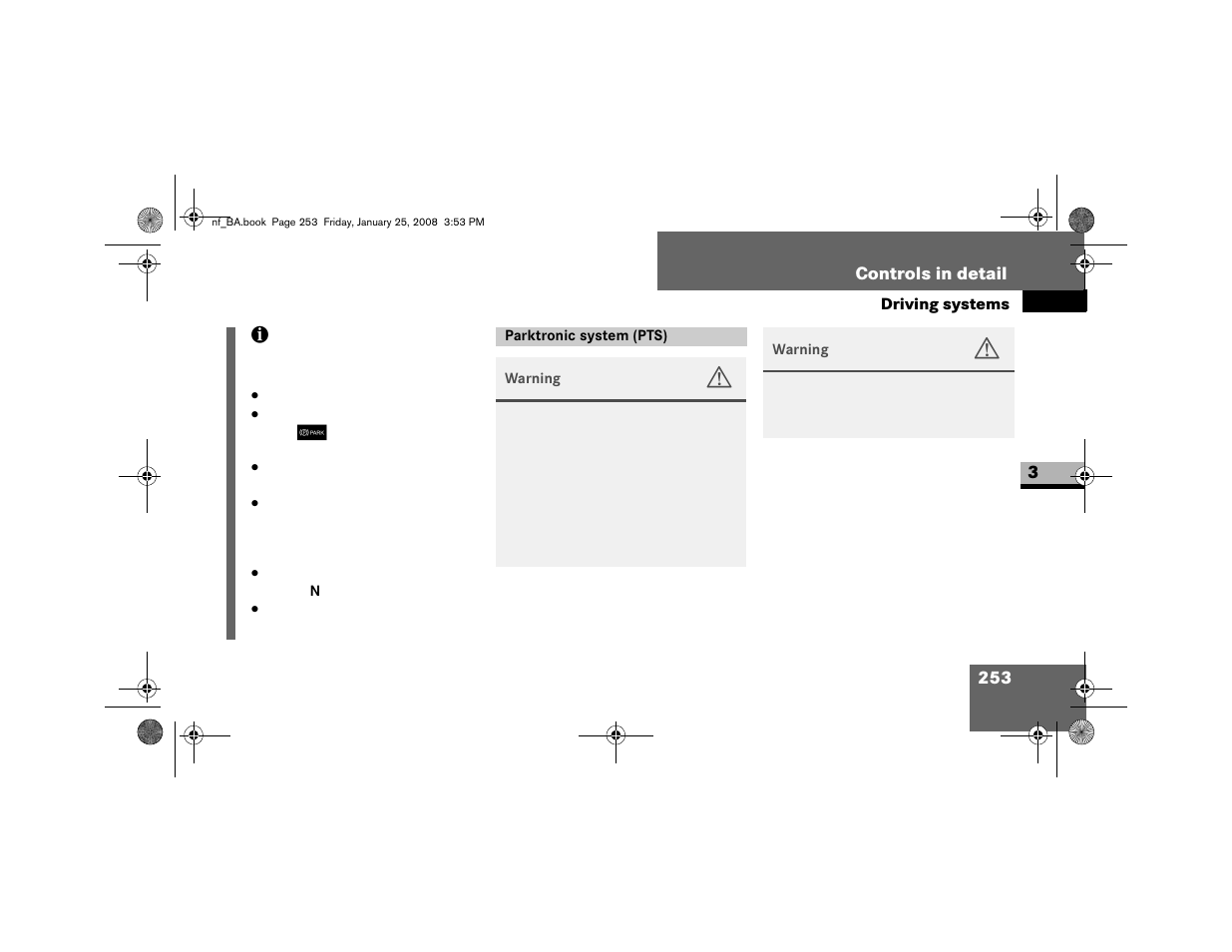 Parktronic system ( pts)* warning | Dodge 2008 Sprinter User Manual | Page 255 / 666