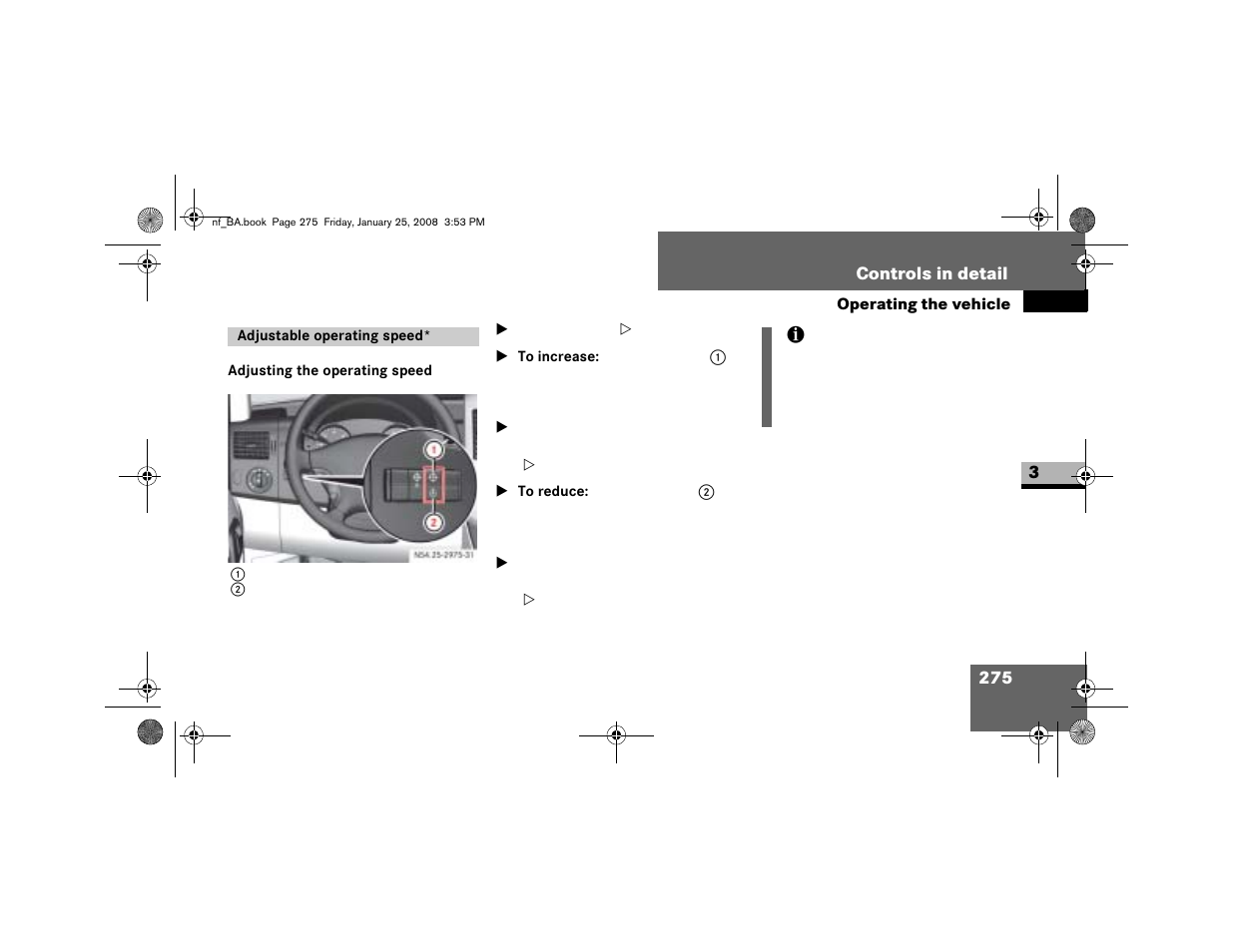 Adjustable operating speed, Adjusting the operating speed | Dodge 2008 Sprinter User Manual | Page 277 / 666