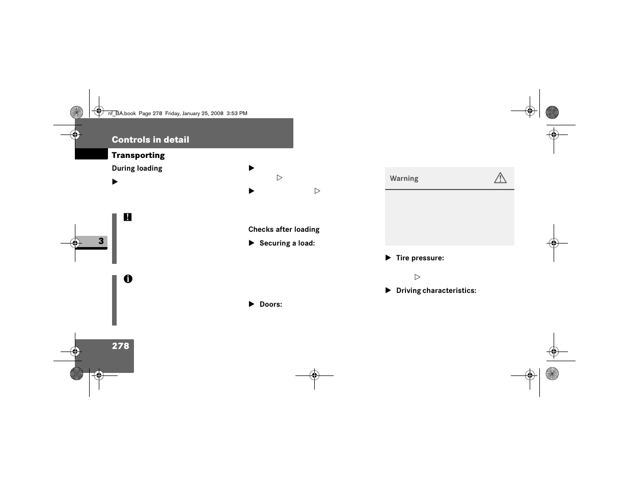 During loading, Checks after loading | Dodge 2008 Sprinter User Manual | Page 280 / 666