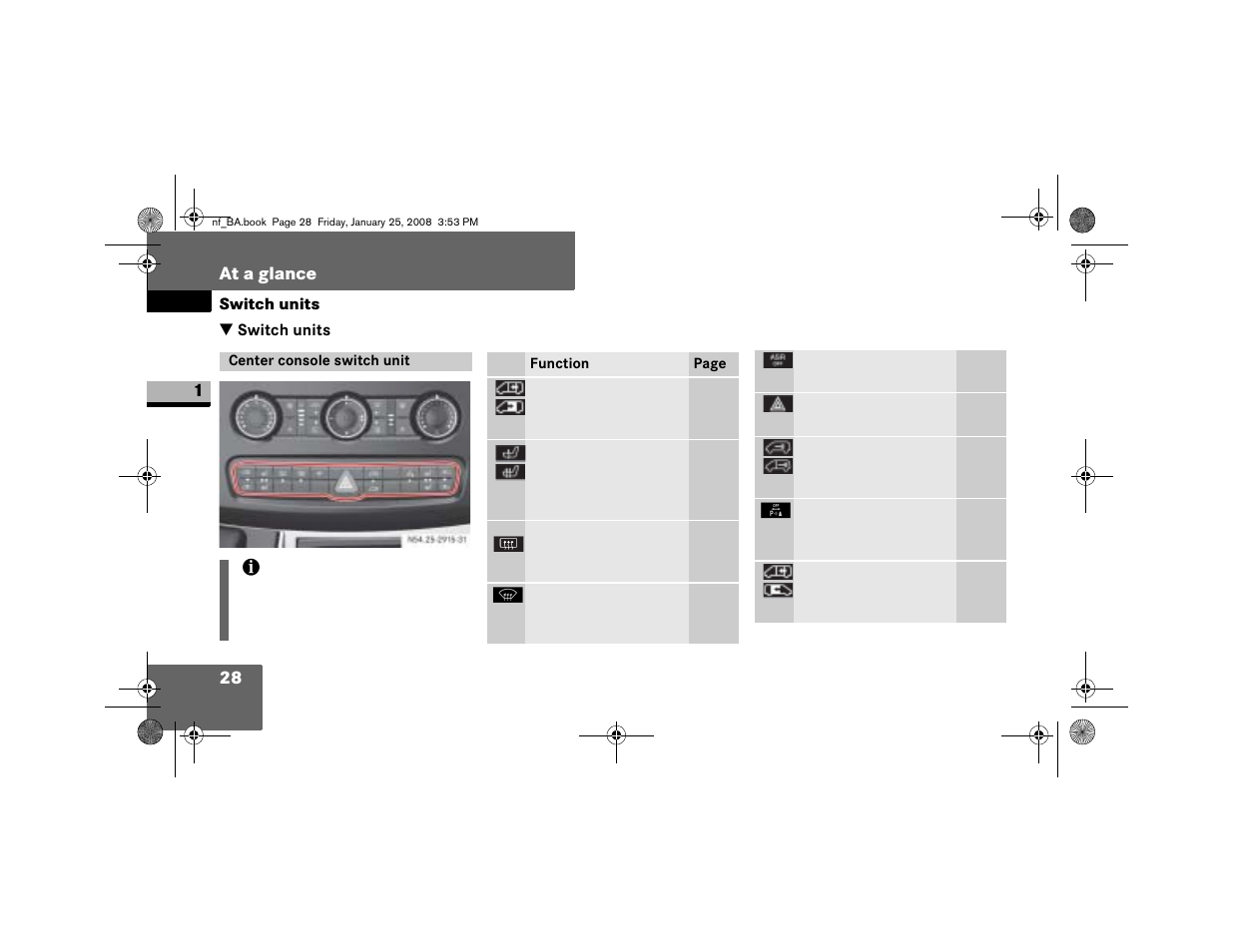 Switch units, Center console switch unit | Dodge 2008 Sprinter User Manual | Page 30 / 666