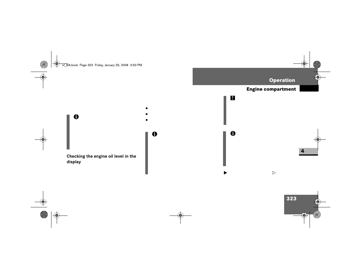 Checking the engine oil level in the display | Dodge 2008 Sprinter User Manual | Page 325 / 666