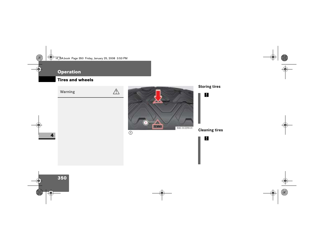 Storing tires cleaning tires warning | Dodge 2008 Sprinter User Manual | Page 352 / 666