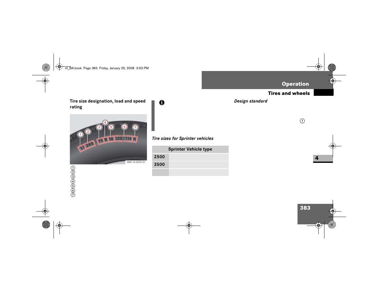 Tire size designation, load and speed rating | Dodge 2008 Sprinter User Manual | Page 385 / 666