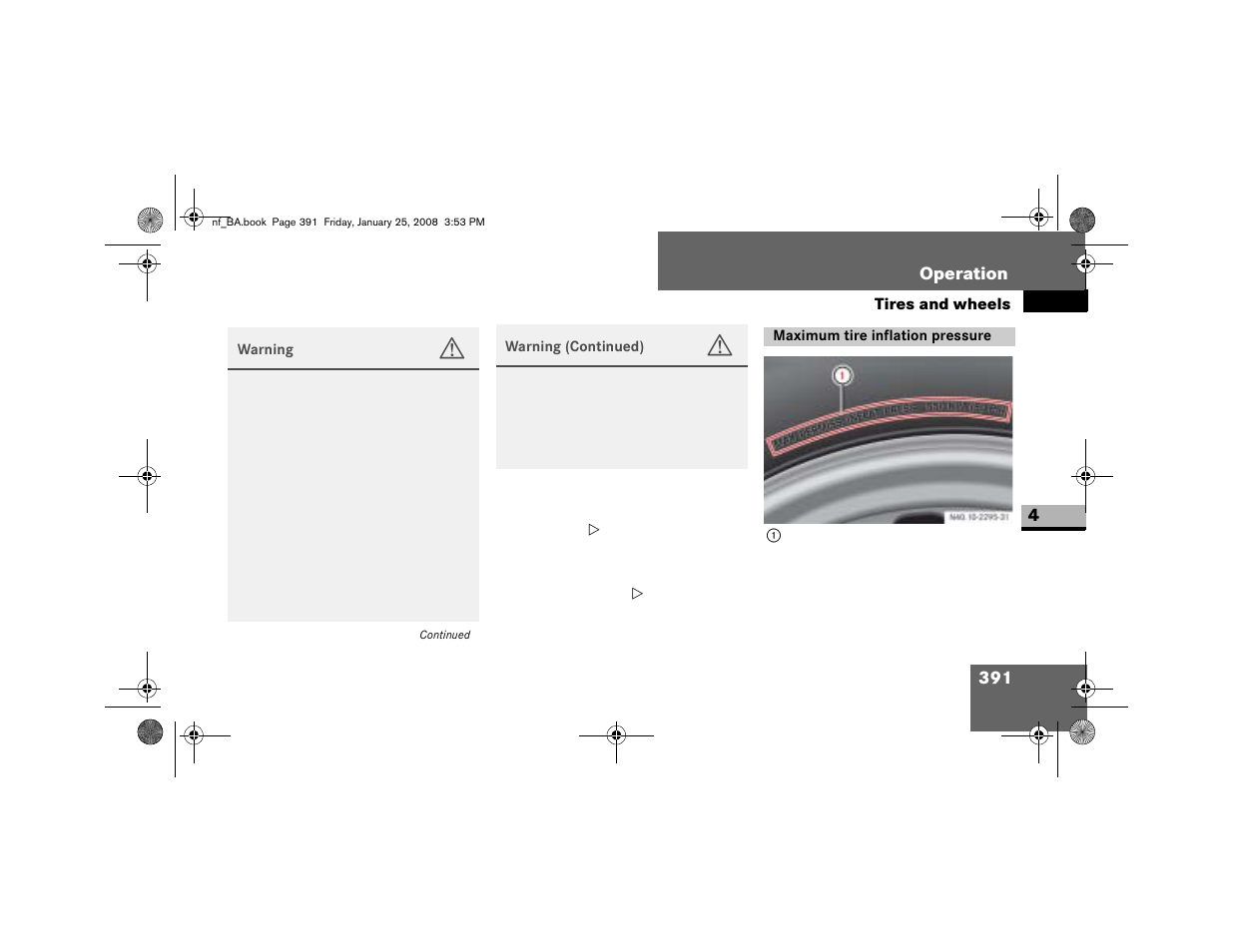 Maximum tire inflation pressure | Dodge 2008 Sprinter User Manual | Page 393 / 666