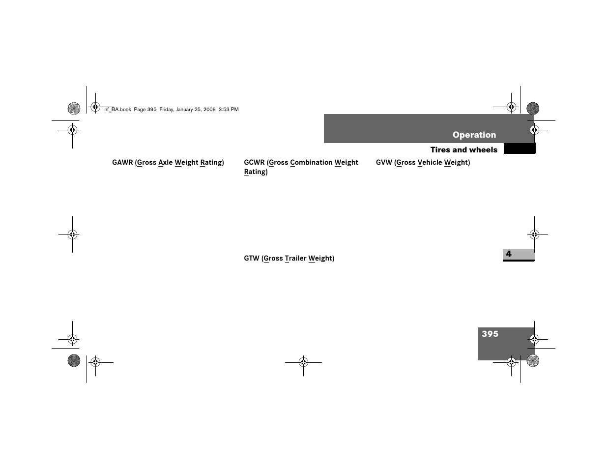 Gawr (gross axle weight rating), Gcwr (gross combination weight rating), Gtw (gross trailer weight) | Gvw (gross vehicle weight) | Dodge 2008 Sprinter User Manual | Page 397 / 666