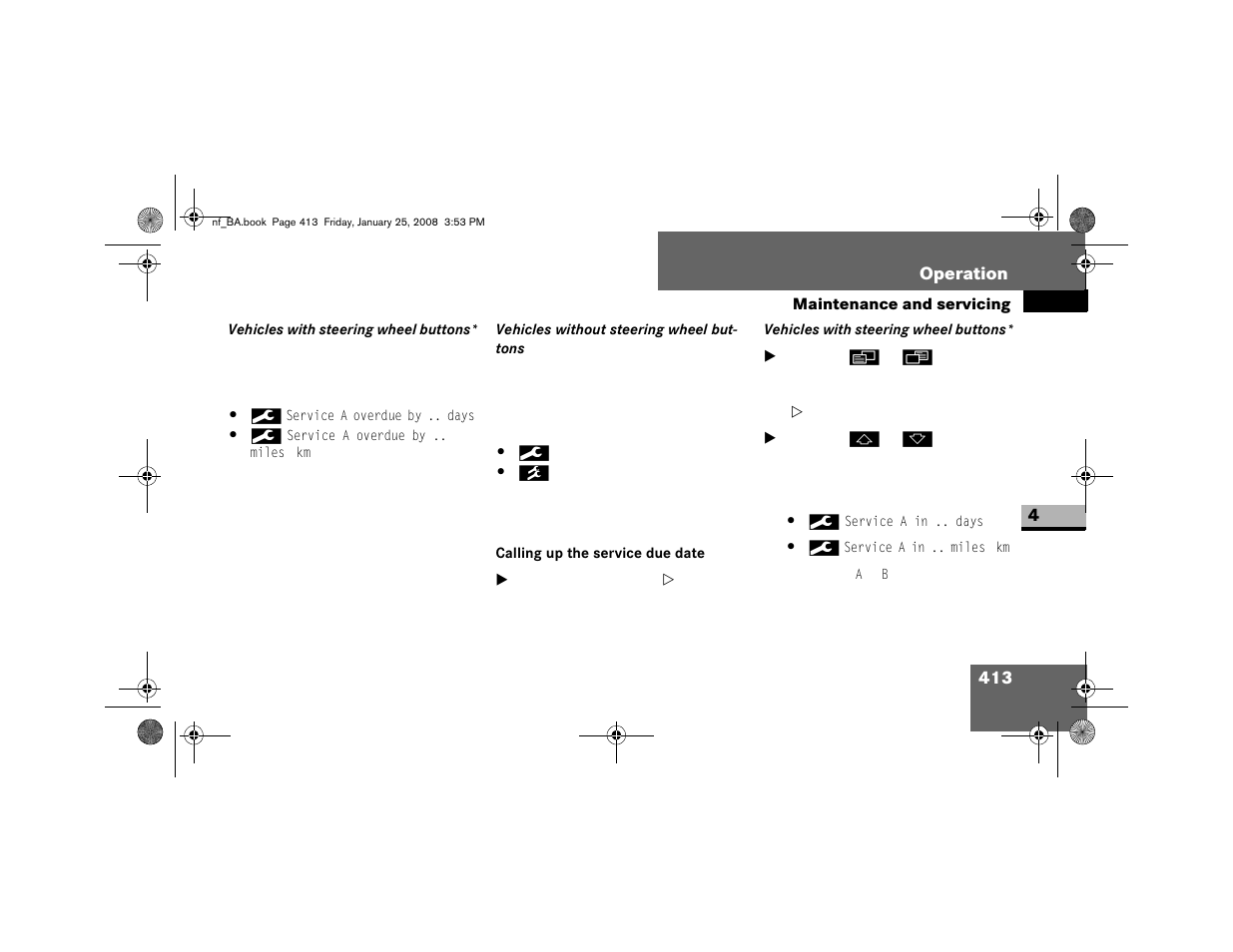 Calling up the service due date | Dodge 2008 Sprinter User Manual | Page 415 / 666