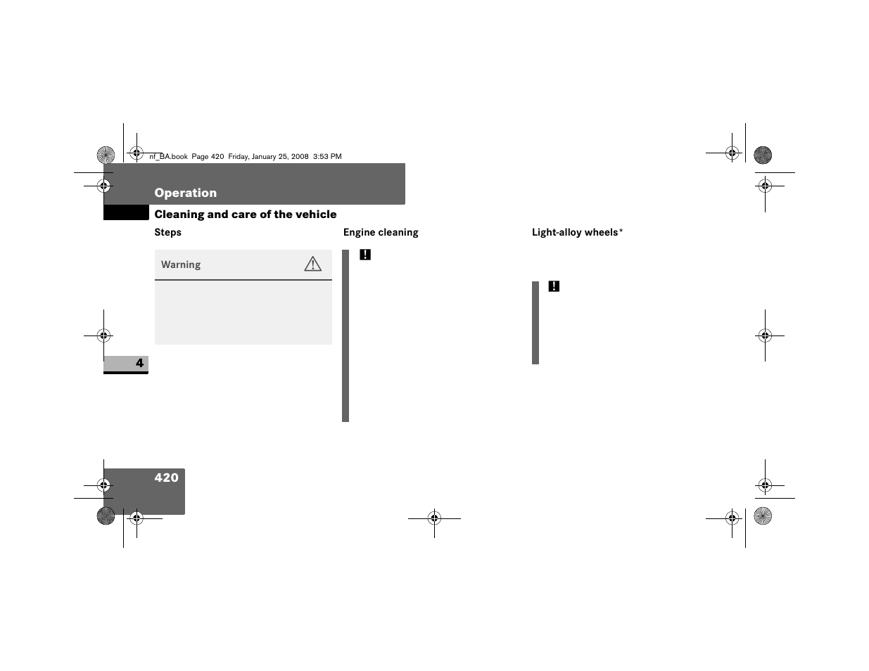 Steps, Engine cleaning, Light-alloy wheels | Dodge 2008 Sprinter User Manual | Page 422 / 666