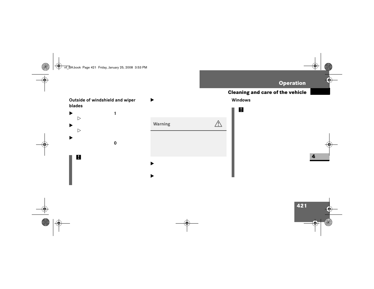 Outside of windshield and wiper blades, Windows | Dodge 2008 Sprinter User Manual | Page 423 / 666