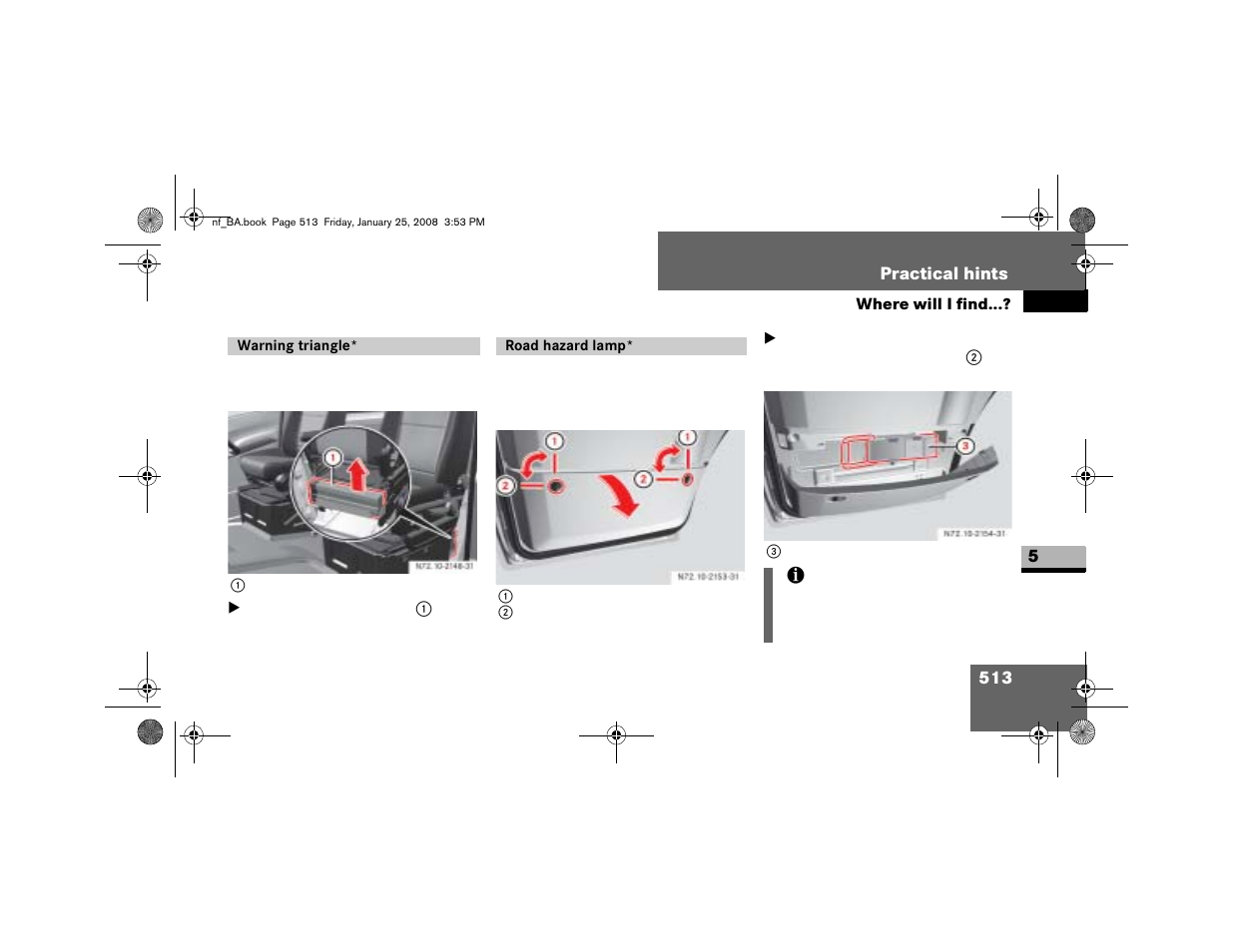 Where will i find, Warning triangle, Road hazard lamp | Dodge 2008 Sprinter User Manual | Page 515 / 666