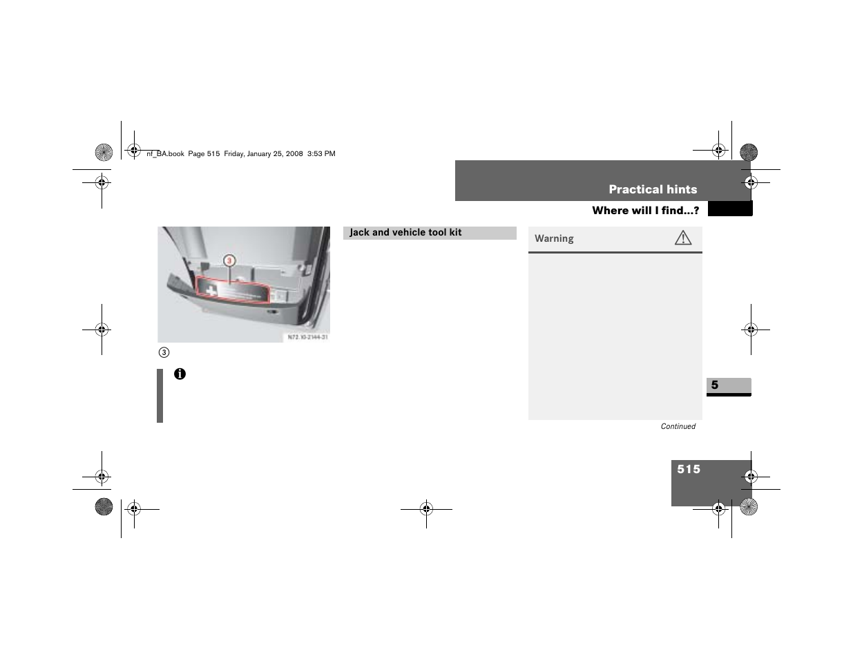 Jack and vehicle tool kit | Dodge 2008 Sprinter User Manual | Page 517 / 666