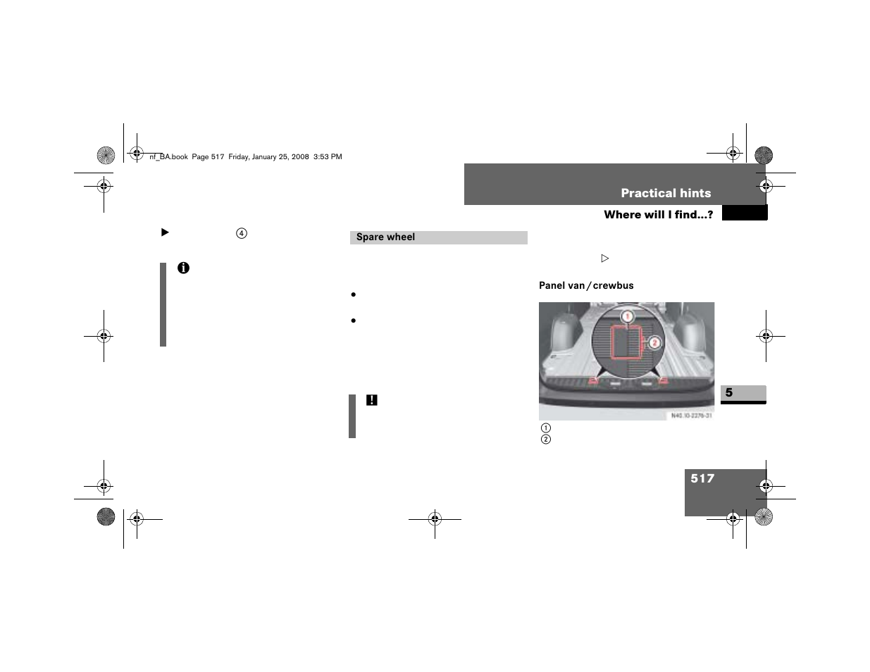 Spare wheel, Panel van/crewbus | Dodge 2008 Sprinter User Manual | Page 519 / 666