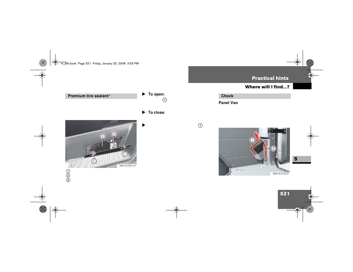 Premium tire sealant, Chock, Panel van | Dodge 2008 Sprinter User Manual | Page 523 / 666