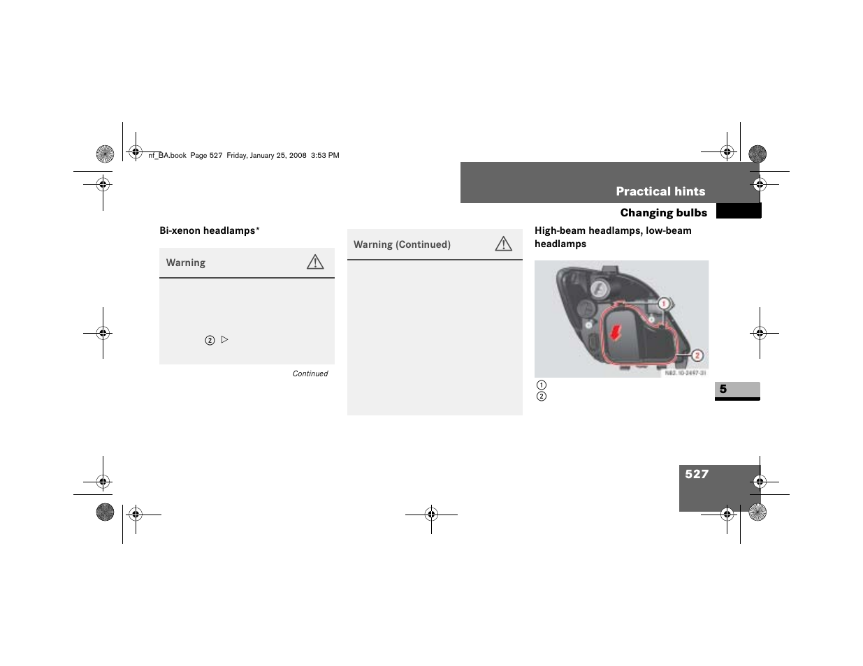 Bi-xenon headlamps, High-beam headlamps, low-beam headlamps | Dodge 2008 Sprinter User Manual | Page 529 / 666