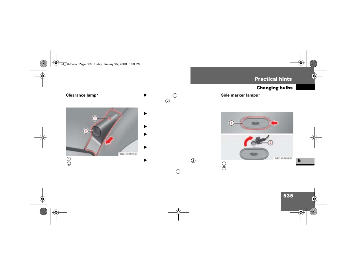 Clearance lamp, Side marker lamps | Dodge 2008 Sprinter User Manual | Page 537 / 666
