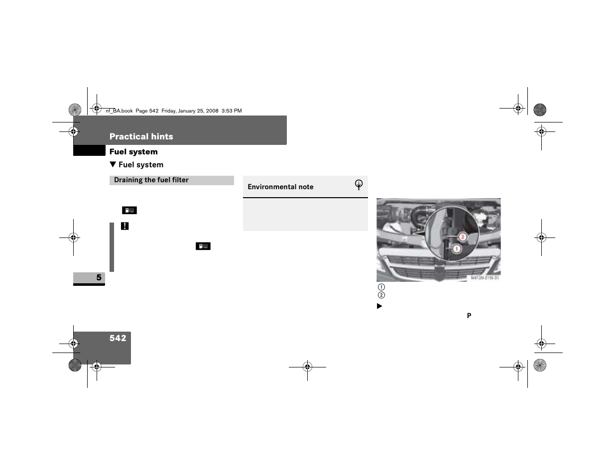 Fuel system, Draining the fuel filter | Dodge 2008 Sprinter User Manual | Page 544 / 666