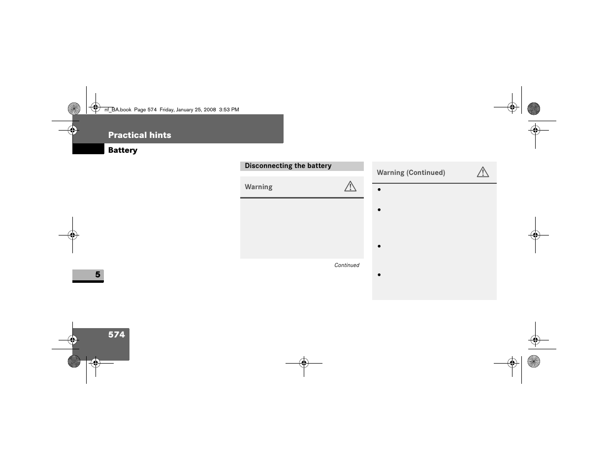 Disconnecting the battery | Dodge 2008 Sprinter User Manual | Page 576 / 666