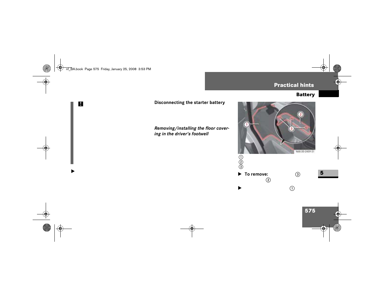 Disconnecting the starter battery | Dodge 2008 Sprinter User Manual | Page 577 / 666