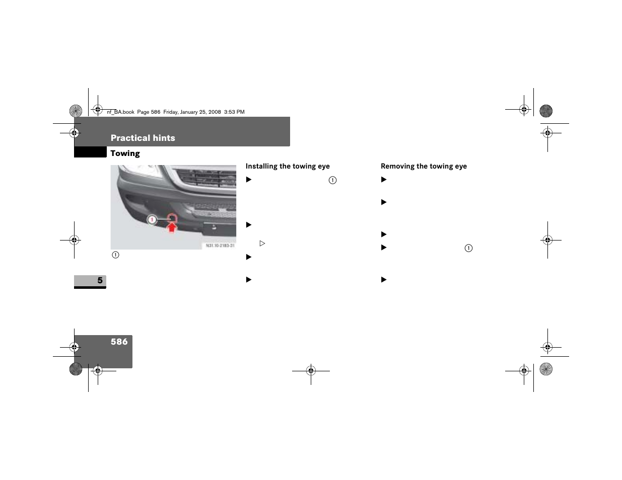 Installing the towing eye, Removing the towing eye | Dodge 2008 Sprinter User Manual | Page 588 / 666