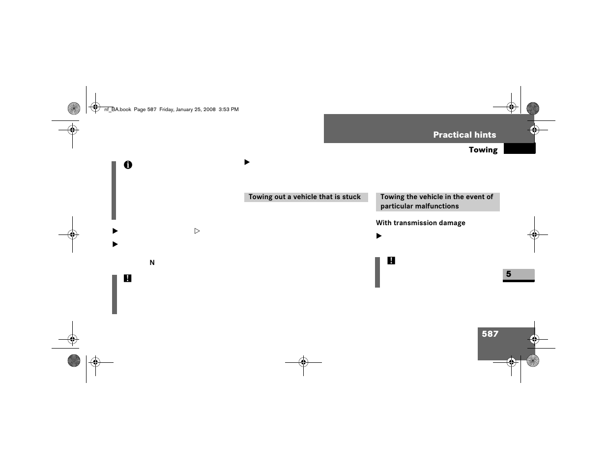 Towing out a vehicle that is stuck, With transmission damage | Dodge 2008 Sprinter User Manual | Page 589 / 666