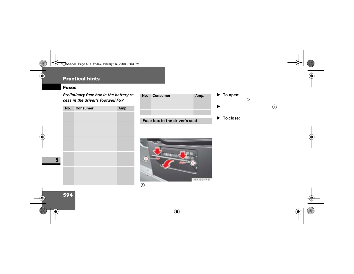 Fuse box in the driver's seat, 594 practical hints | Dodge 2008 Sprinter User Manual | Page 596 / 666