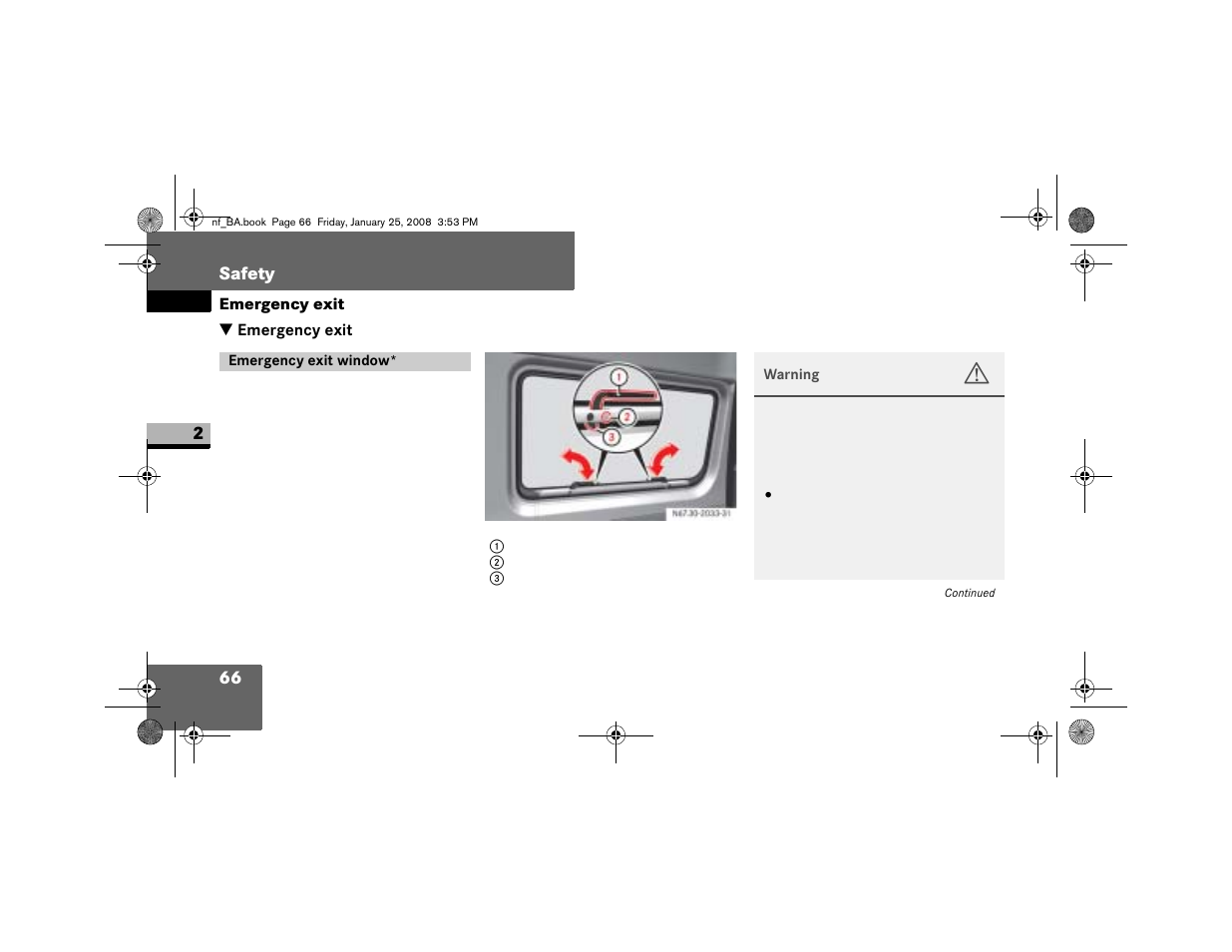 Emergency exit, Emergency exit window | Dodge 2008 Sprinter User Manual | Page 68 / 666