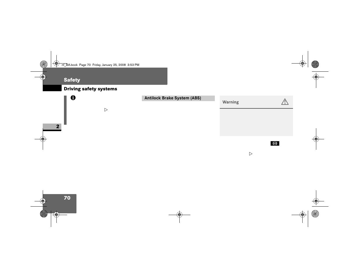 Antilock brake system ( abs) warning | Dodge 2008 Sprinter User Manual | Page 72 / 666