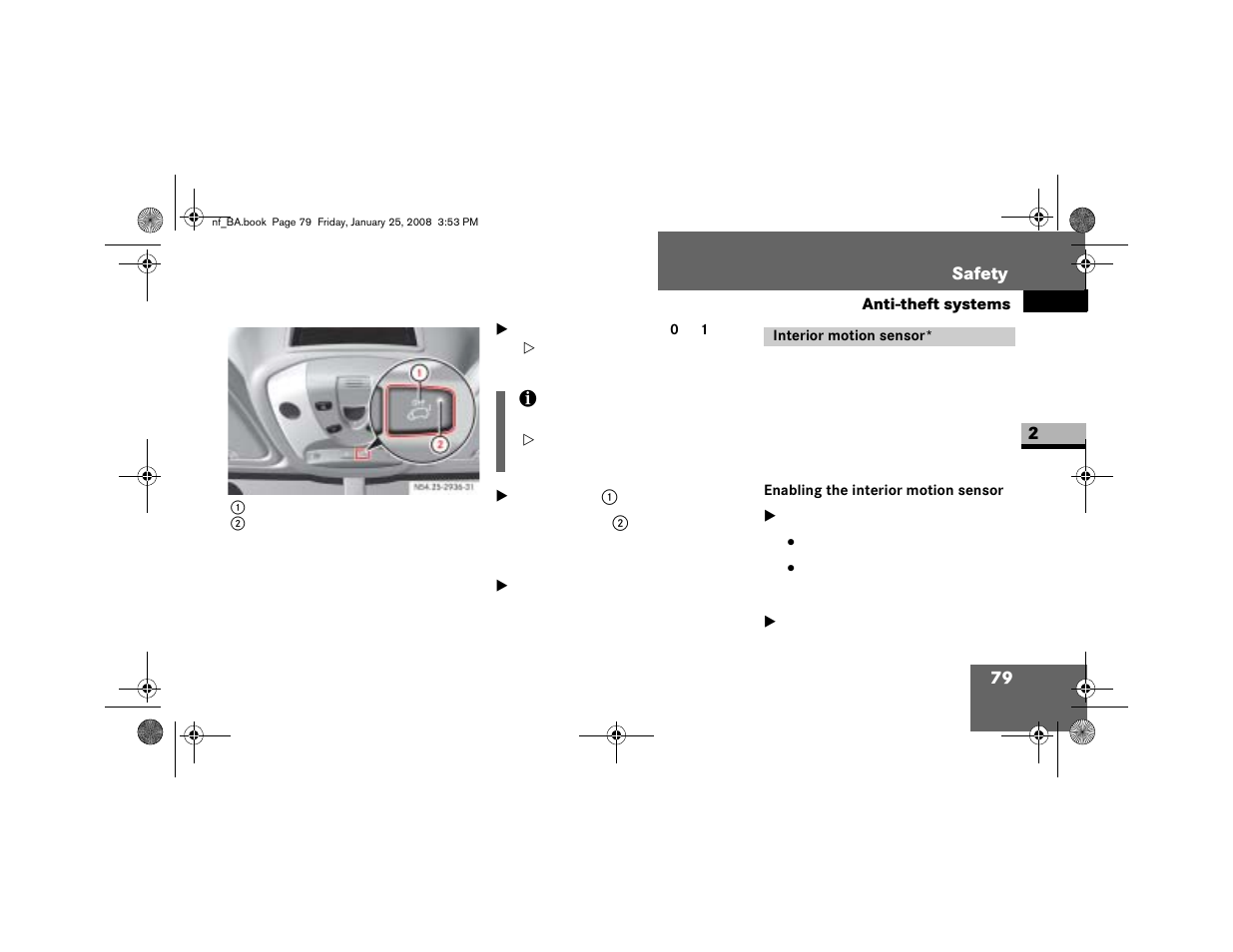 Interior motion sensor, Enabling the interior motion sensor | Dodge 2008 Sprinter User Manual | Page 81 / 666