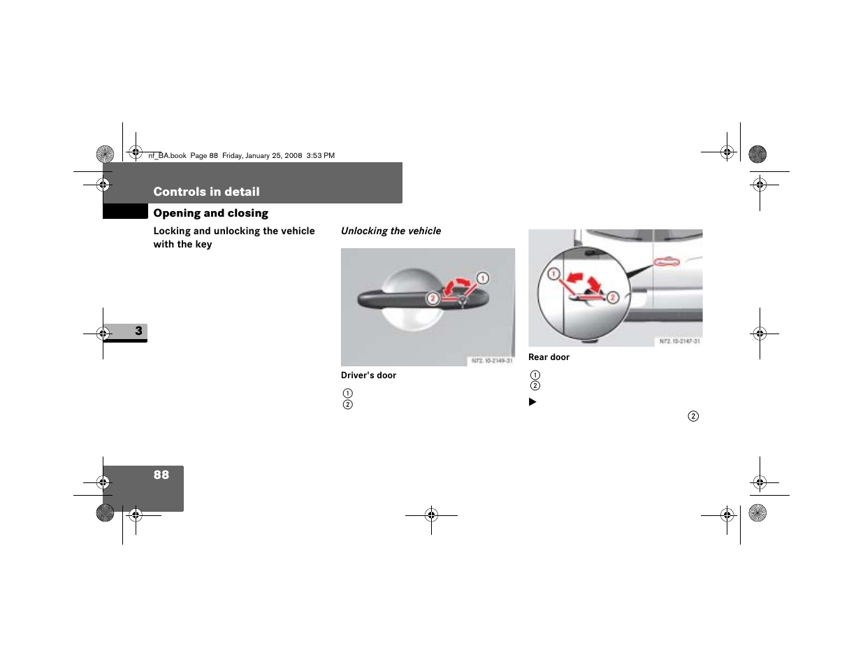 Locking and unlocking the vehicle with the key | Dodge 2008 Sprinter User Manual | Page 90 / 666