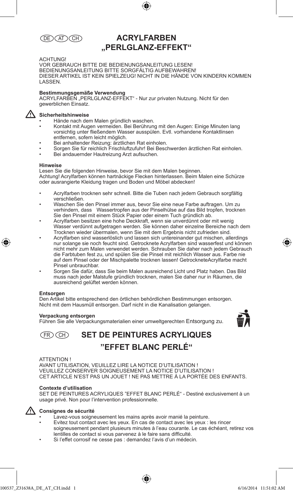 Acrylfarben „perlglanz-effekt, Set de peintures acryliques ”effet blanc perlé | Crelando Z31638A User Manual | Page 2 / 5