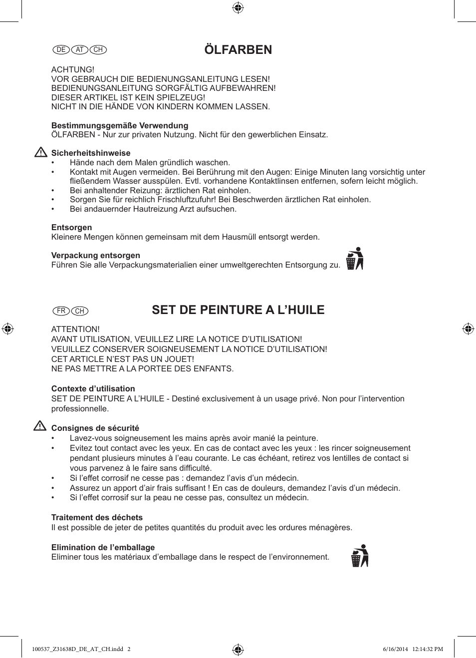 Ölfarben, Set de peinture a l’huile | Crelando Z31638D User Manual | Page 2 / 4