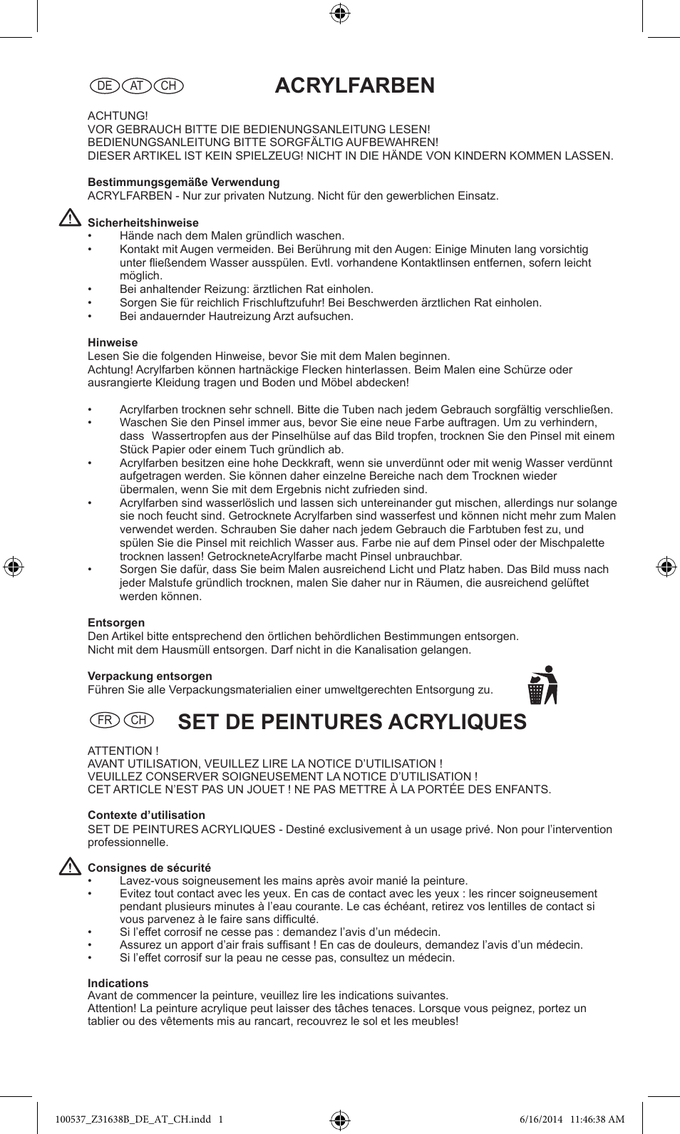 Acrylfarben, Set de peintures acryliques | Crelando Z31638B User Manual | Page 2 / 4